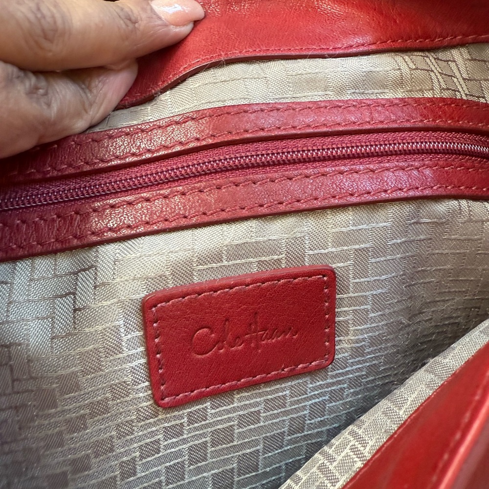 Cole Haan Womens Handbag Red Leather Metal Hardware Saddlebag Crossbody - Picture 10 of 11